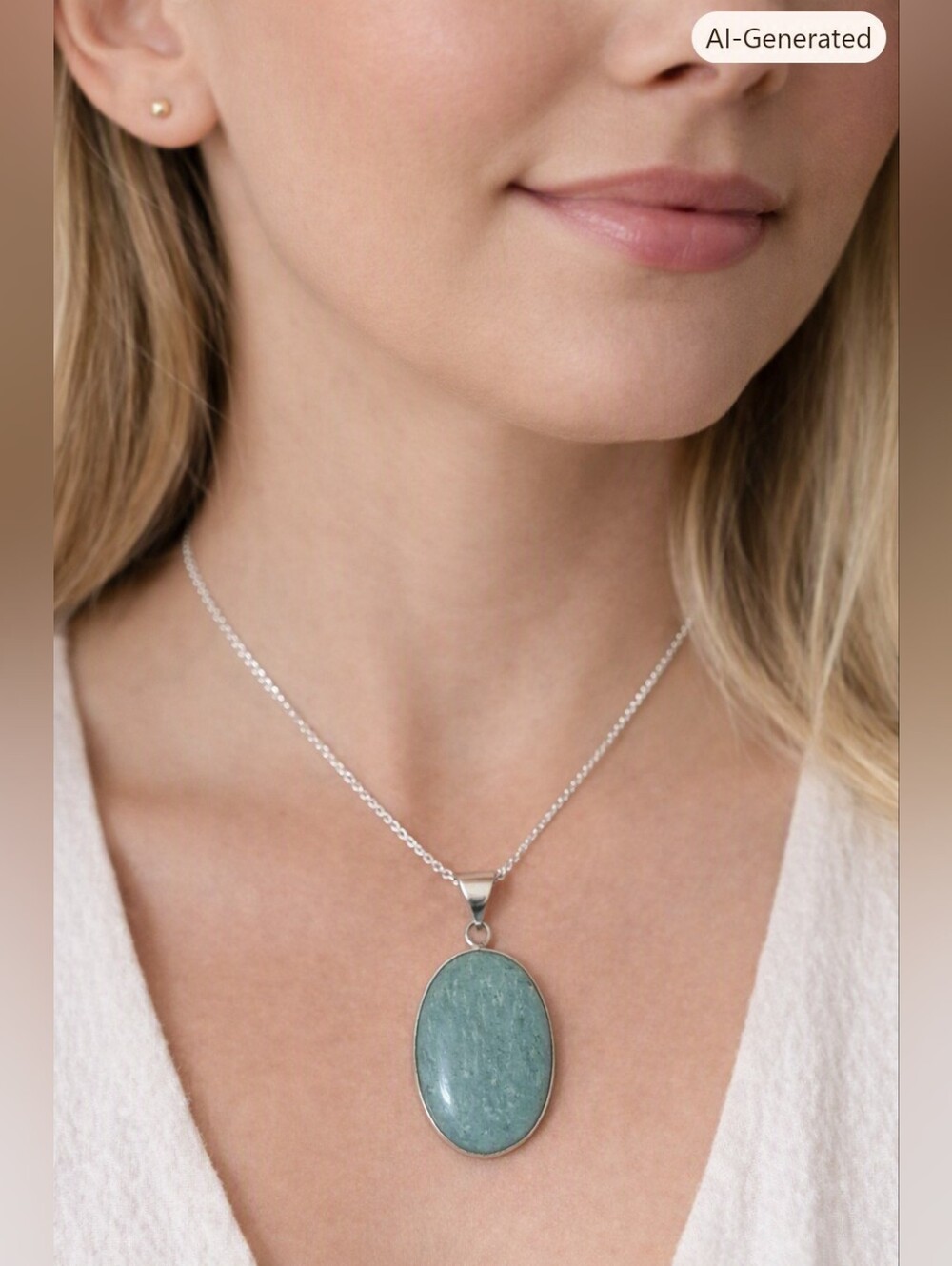 Sterling Plated Oval Teal Pendant Artisan P042926-01 W/ Complimentary Chain